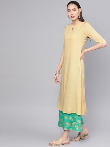Image of Libas Womens Printed Viscose A Line Kurta with Palazzos Suit