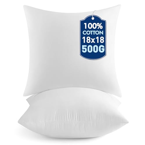 MIULEE 18x18 Pillow Inserts,Set of 2 100% Virgin Microfiber with Cotton Cover Throw Pillows for Couch Sofa and Bed