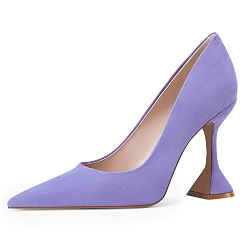 YDN Women Pointed Toe Slip on Pumps Special Kitten High Heel Shoes Party Prom Dress Lady Shoes Size 12 Black Suede by YDN