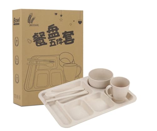 Brfveob 麦わら仕切り付きディナープレートセット 大人と学生用 大容量 ホテル食堂 プラスチック製 落下防止 深めのファーストフードプレート (D)