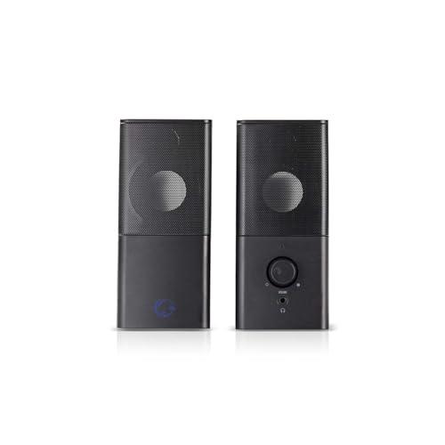 Nedis 18W 2.0 Gaming Speakers for PC & Laptop, USB & 3.5mm, Compact Stereo Sound with Volume Control - Black