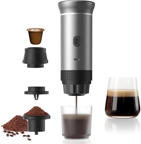 Zcyge Portable Coffee Maker Espresso Machine, Travel Espresso Maker, Cafetera Portatil Expreso with Small Tea Cup, Compatible with Ground Coffee & NS Capsule for RV,Car, Hiking, Camping Office