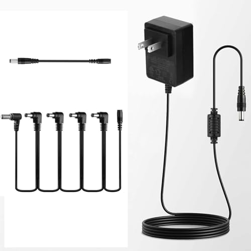 Caline DC 9V Guitar Pedal Power Supply,1A Pedal Board Power Supply Cord with 5 Way Daisy Chain for Guitar Bass Effect Pedal(Tip Negative)
