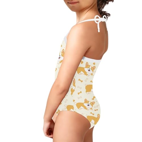 Image of One Piece Swimsuit for Girls Beach Bathing Suit Halter Straps Sports Swimwear for 1-10 Year Toddler Kids