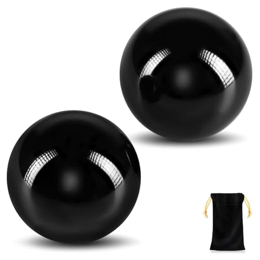 Learay 2PCS Black Obsidian Baoding Balls, Chinese Health Exercise Massage Balls with Carry Pouch for Stress Relief Hand Exercise Balls (Black, 2 inch)