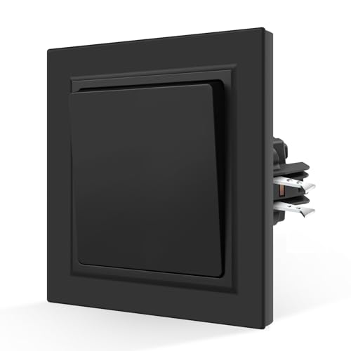 CNBINGO Glattes Hautgefühl Rocker Wechselschalter mit Krallen - Modern Wandschalter Unterputz - Einfach Wippschalter mit Hautfreundliche Mattierte Platte - 1 Fach 2 Weg Lichtschalter - Schwarz
