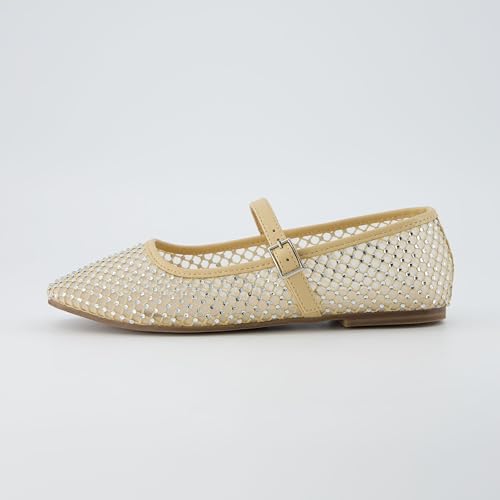 CUSHIONAIRE Women's Maxie Rhinestone Mesh Flat +Memory Foam and Wide Widths Available2