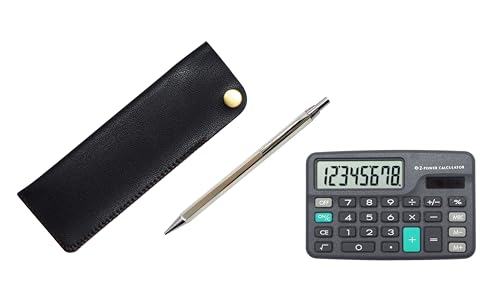 ミニ電卓付 横ホックペンケース黒 Z66全身シルバー 6角ノック金属シャープペンセット T23-D-NK01B-Z66SS