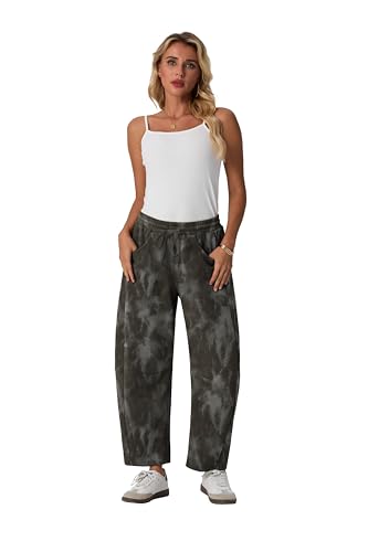 Image of Lepunuo Barrel Sweatpants Women Casual Baggy Elastic Waisted Pants Wide Leg Gym Trousers with Pockets
