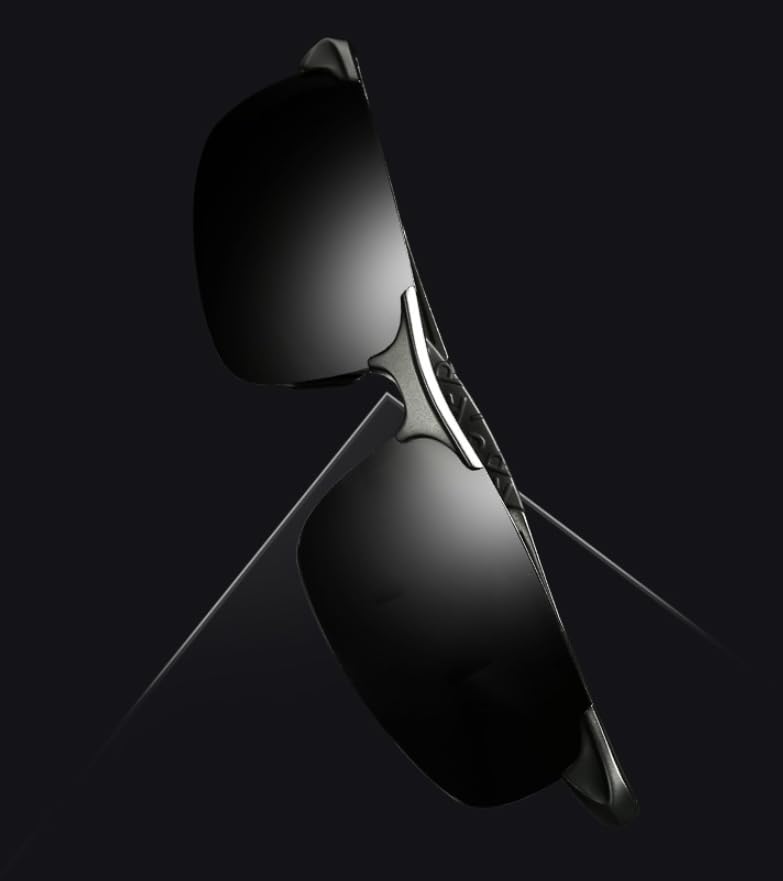 Sports Polarized Sunglasses, Aluminum-Magnesium Frame, Black UV Protection Lenses, Semi-Rimless Design for Men2