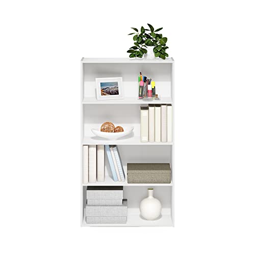 Image of Furinno PASIR Book Shelf, 4-Tier Bookshelf, Bookcase with Open Shelf, 9.4 x 23.6 x 41.7, for Living Room, Bedroom, Home Office, White