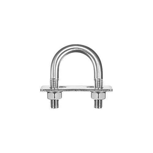 Image of uxcell Round U-Bolts, 2 Sets 35mm(1.38 inch) Inner Width 64mm Length M10 304 Stainless Steel U Clamp Bolt with Nuts Washers and Plates, for Boat Trailer