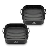Kit 2 Formas de Silicone para Air Fryer, Reutilizável, Lavável, Silicone Espesso Livre de BPA, Sustentável, Relevos de Circulação de Ar, Resistente a 230°C, Reutilizável, Fácil de Lavar, Sem cheiro