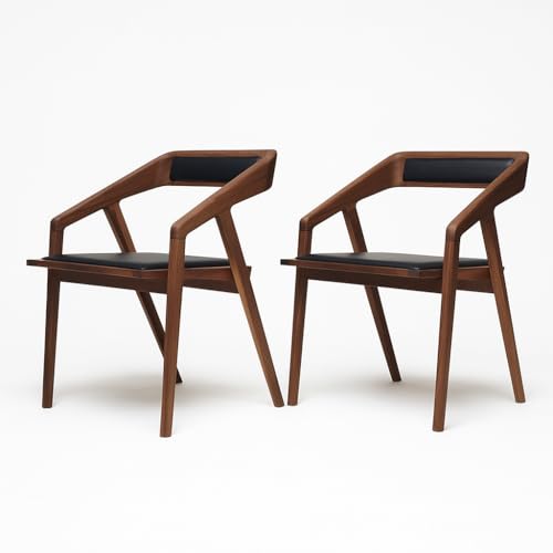 Image of Furniture Solid Wooden Modern Dining Chair with Arms, Upholstered Cushioned Seat, Walnut Finish seat Color Off (Black)