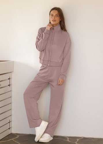 Image of XIEERDUO Lounge Sets for Women 2025 Sweatsuit 2 Piece Outfits Sweatshirt Wide Leg Sweatpant Tracksuit Matching Set