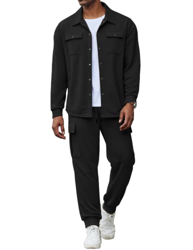 COOFANDY Mens Lightweight Track Suits 2 Piece Jogging Sets, Black, Medium - image 1