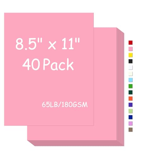 Cardstock 8.5 x 11 Cardstock Paper 65lb/180gsm Card Stock for Printer Cover Card stock Paper for Printer Drawing Gift tags Invitations Christmas Card Making (Pink 40 Sheets)