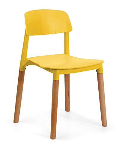 Image of Finch Fox Bella Dining Chair /Cafeteria Chair /Cafe Chair /Armless Side Chairs Molded ABS Plastic with Wood & American Mid-Century Styling in Yellow Color