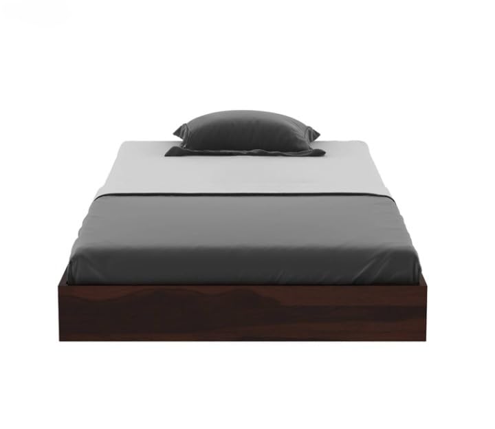 Image of SUNCOM Sheesham Wood Low Height Double Size Bed Without Storage Wooden Palang Furniture Solid Wood Cot for Bedroom Living Room (Walnut Finish)