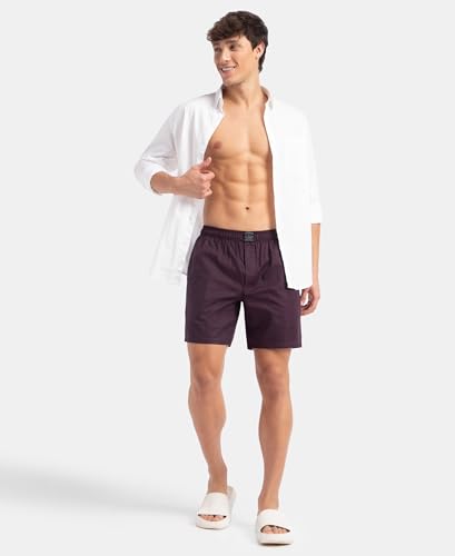 Image of Jockey HG18 Men's Tencel Lyocell Cotton Checkered Boxer Shorts with Side Pockets Potent Purple M