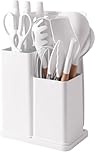 19 PCS Silicone Cooking Utensils Set with Wooden Handle, Heat-Resistant Non Stick Kitchen Utensils Set for Baking, Mixing and Serving, Essentials Kitchen Tools for New Homes and Gifts (White)