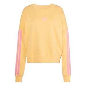 adidas Women's Essentials 3-Stripes French Terry Sweatshirt, Semi Ice Tangerine/st Tropic Bloom, M