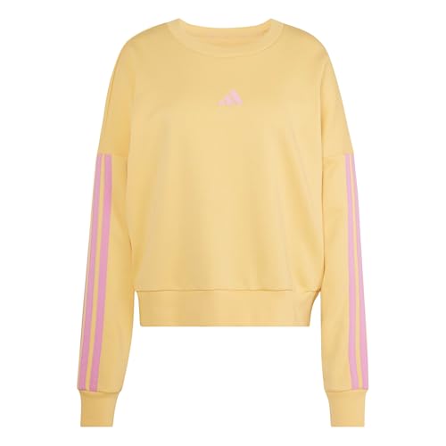 adidas Women's ESSENTIALS 3-STRIPES FRENCH TERRY SWEATSHIRT, Semi Ice Tangerine/st tropic bloom, XL