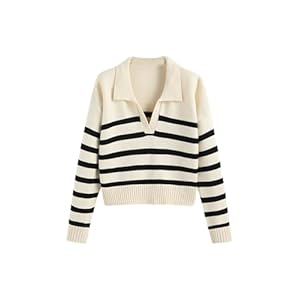 CIDER Women’s Polo Sweater Striped Collared Lightweight Long Sleeve V Neck Pullover Fall Sweater Tops 2024