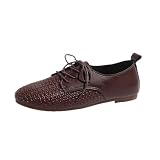 RYLENDOR Jazz Flats for Women Woven Derby Shoes Lace Up Casual Office Work Soft Low Profile...