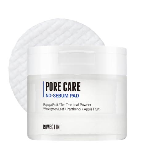 ROVECTIN Pore Care No-Sebum Pad for Sebum Clearing and Pore Clearing with Green Fruit Complex, Gentle Exfoliating Pads - 60 Pads