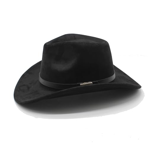 Image of LIDHAY Cowboy Hat for Women Men Felt Wide Brim Cowgirl Hat Western Suede Hats for Cowboys and Cowgirls with Belt Buckle