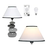 Simple Designs LT3052-GRY-LB Shades of Gray Stacked Ceramic Stone Table Lamp for Living Room, Bedroom, Office, Kids Room, Gray,with Feit LED Bulb Included