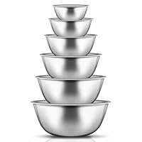 Menbyci 6-Piece Stainless Steel Mixing Bowls, Meal Prep Nesting Bowls Set, Space-Saving Dishwasher Safe, Large Metal Mixing Bowl for Kitchen Baking Prepping Cooking Serving Food Salad (Brushed Silver)