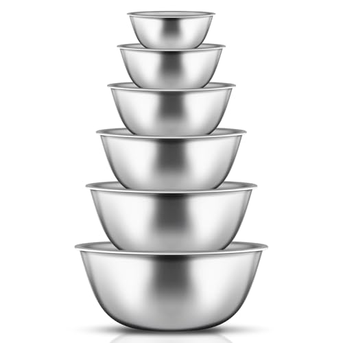 Menbyci 6Pcs Stainless Steel Mixing Bowls Nesting Salad Bowls Set Space-Saving Storage Multipurpose Metal Mixing Bowl for Kitchen Baking Prepping Cooking and Serving Food Salad Vegetables