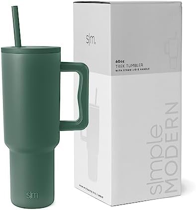 Image of Simple Modern 40 oz Trek Tumbler with Handle and Straw Lid | Cup Holder Friendly Insulated Stainless Steel Travel Mug | Forest,(Pack of 12)