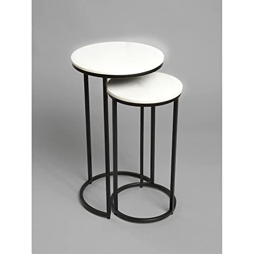 Image of Brown Arts Shoppee Round Nesting Tables Simple Modern Small Round Table MDF Top Metal Table Living Room Sofa Set of 2 (White & Black)