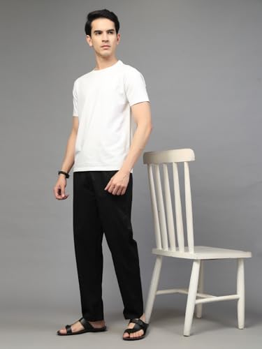 Image of Majestic Man Comfort Fit Solid Cotton Casual Lounge Pyjama with Elastic Waist, Drawstring & Zip Closure