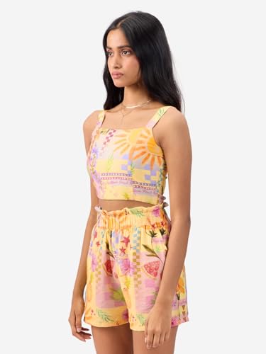 Image of The Souled Store Tropical Summer Women and Girls Sleeveless Square Neck Multicolor All Over Printed Viscose Blend Bralette Top