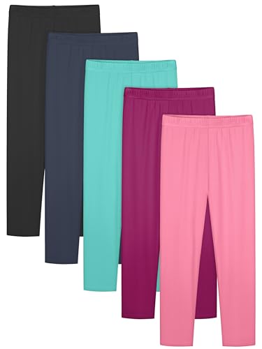 Resinta 5 Pack Girls Cotton Leggings Warm Stretch Soft Tight Pants Assorted Everyday Pull On Leggings for Kids Multipack