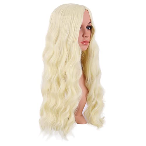 Image of MapofBeauty 28 Inch /70 cm Long Wavy Middle Part with No Bangs Synthetic Fiber Curly Fashion Women Party Cosplay Wig (Light Blonde)