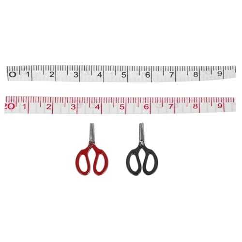 ibasenice 1 Juego Modelo Tijeras Regla medidora Mini Accesorios para muñecas Equipo Cinta de Dobladillo Ropa Cuerpo Regla para Coser casa de muñecas Modelo de Tijera pequeña Tijera aleación