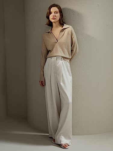 Image of LilySilk 100% Cashmere Sweater for Women Polo Shirt Style Pullover V Neck Lightweight Soft Long Sleeve Knit Tops