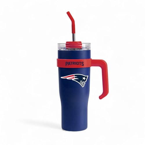 Image of The Memory Company Officially Licensed 46oz Team Color Slim Tumbler with Straw and Handle, New England Patriots