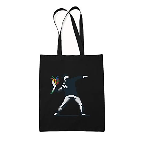Maikomanija Banksy - Bolsa de mano de lona de algodón reutilizable y lavable con diseño de píxeles, Black, Talla única