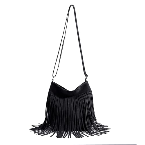 Western Fringe Crossbody Bag for Women Boho Adjustable Shoulder Purse, Vintage Suede Small Handbag for Music Festival & Party