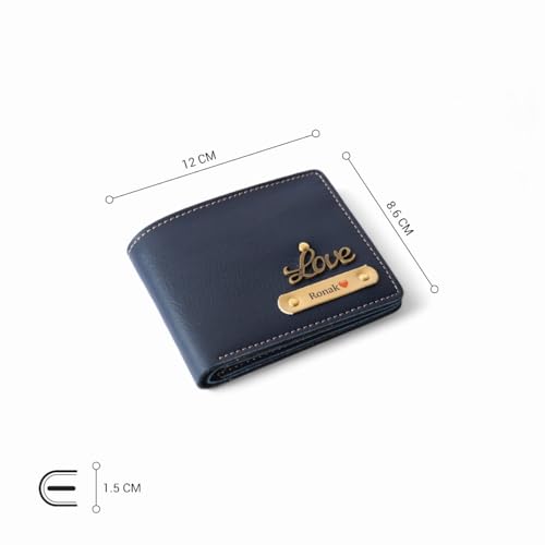 Image of Personalized Name & Charm Leather Wallet for Men |Customized Valentine Propose Day Gifts for Men Boy Teens Boyfriend Husband Father Friend Family Office Lover Couples (Blue)