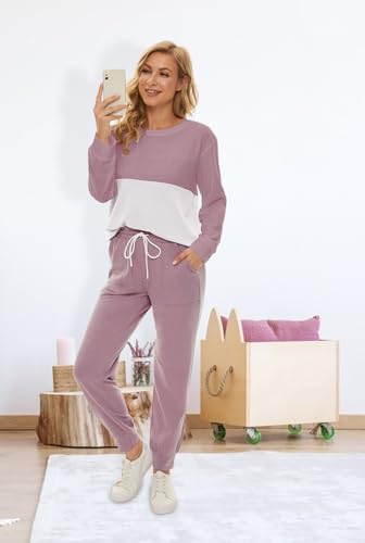 Image of Fengbay Two Piece Outfits for women Long Sleeve Crewneck Pullover Tops And Pants Sweatsuits Lounge Set with Pockets 2026