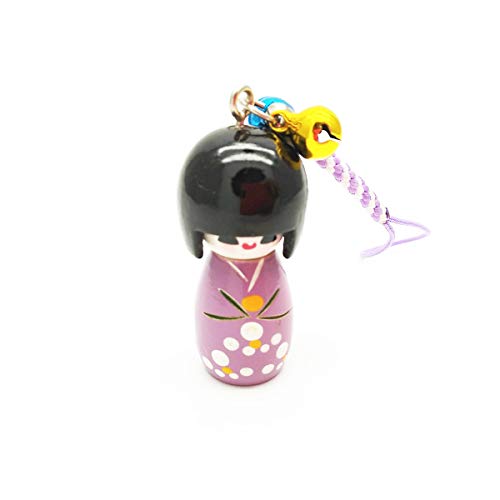 XMHF Handcrafted Wood Japanese Kimono Kokeshi Doll Pendant Strap Hanger for Cell Phone 2Pcs