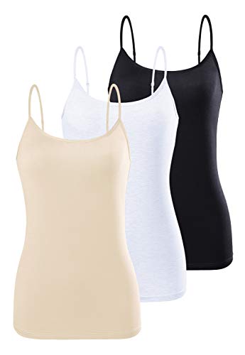 AMVELOP Adjustable Camisole for Women Spaghetti Strap Tank Top Super Soft Camisoles Black White Apricot L