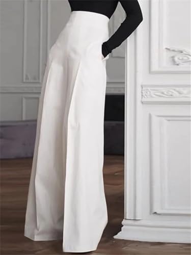 Women Elegant Office Trousers High Waist Wide Leg Pants Zipper Solid Pantalon Long Palazzo3
